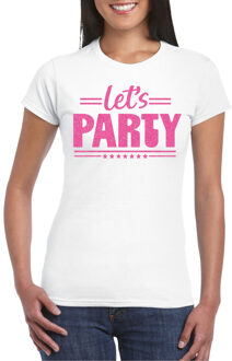 Bellatio Decorations Verkleed T-shirt voor dames - lets party - wit - glitter roze - carnaval/themafeest XS