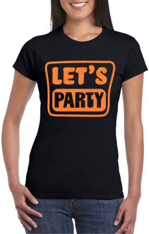 Bellatio Decorations Verkleed T-shirt voor dames - lets party - zwart - glitter oranje - carnaval/themafeest XS