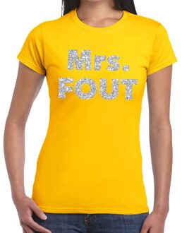 Bellatio Decorations Verkleed t-shirt voor dames - Mrs. Fout - zilver glitter - geel - foute party kleding