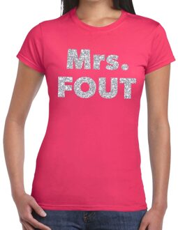 Bellatio Decorations Verkleed t-shirt voor dames - Mrs. Fout - zilver glitter - roze - foute party kleding