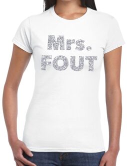 Bellatio Decorations Verkleed t-shirt voor dames - Mrs. Fout - zilver glitter - wit - foute party kleding