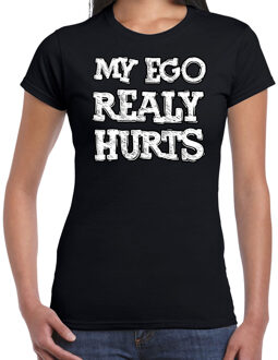 Bellatio Decorations Verkleed t-shirt voor dames - My ego really hurts - zwart - krijtletters - carnaval/themafeest M