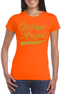 Bellatio Decorations Verkleed T-shirt voor dames - orange angel - oranje - glitter - EK/WK supporter 2XL