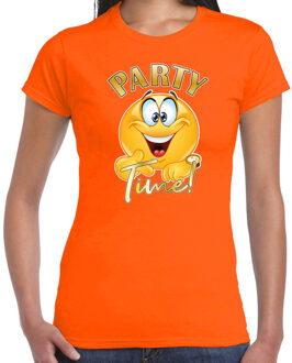 Bellatio Decorations Verkleed t-shirt voor dames - oranje - party time emoji - Koningsdag/themafeest S