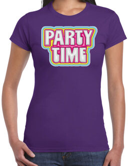 Bellatio Decorations Verkleed T-shirt voor dames - party time - paars - foute party - carnaval/themafeest M