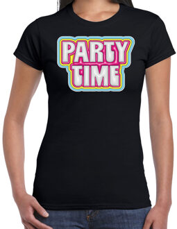 Bellatio Decorations Verkleed T-shirt voor dames - party time - zwart - foute party - carnaval/themafeest L