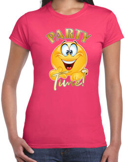Bellatio Decorations Verkleed t-shirt voor dames - roze - party time emoji - themafeest XS
