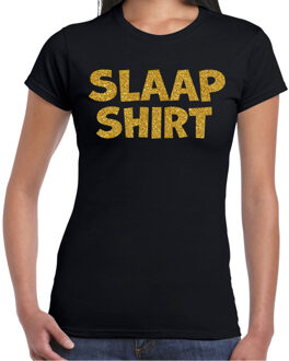 Bellatio Decorations Verkleed T-shirt voor dames - slaap shirt - zwart - glitter goud - themafeest 2XL