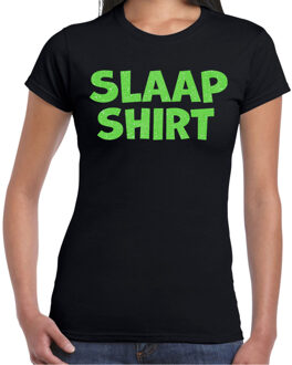 Bellatio Decorations Verkleed T-shirt voor dames - slaap shirt - zwart - glitter groen - themafeest 2XL