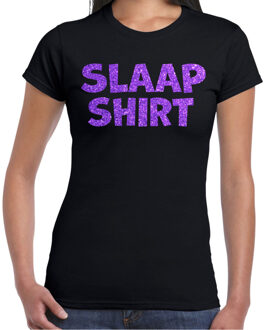 Bellatio Decorations Verkleed T-shirt voor dames - slaap shirt - zwart - glitter paars - themafeest 2XL