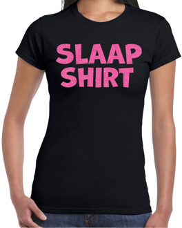 Bellatio Decorations Verkleed T-shirt voor dames - slaap shirt - zwart - glitter roze - themafeest 2XL