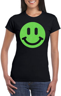 Bellatio Decorations Verkleed T-shirt voor dames - Smile Emoticon - zwart - carnaval/foute party - feestkleding XS