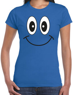 Bellatio Decorations Verkleed T-shirt voor dames - smiley - blauw - carnaval - feestkleding S