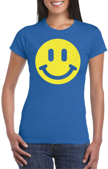 Bellatio Decorations Verkleed T-shirt voor dames - smiley - blauw - carnaval/foute party - feestkleding