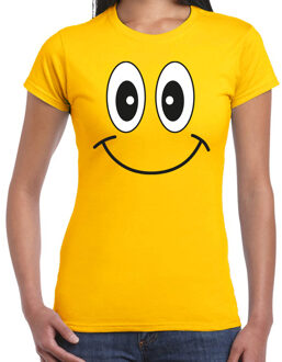 Bellatio Decorations Verkleed T-shirt voor dames - smiley - geel - carnaval - feestkleding 2XL