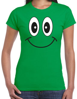 Bellatio Decorations Verkleed T-shirt voor dames - smiley - groen - carnaval - feestkleding 2XL