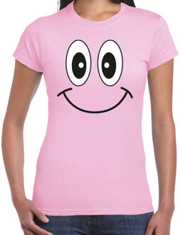 Bellatio Decorations Verkleed T-shirt voor dames - smiley - licht roze - carnaval - feestkleding XS