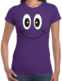 Bellatio Decorations Verkleed T-shirt voor dames - smiley - paars - carnaval - feestkleding L