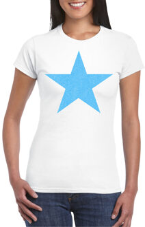 Bellatio Decorations Verkleed T-shirt voor dames - ster - wit - blauw glitter - carnaval/themafeest L