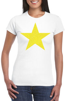 Bellatio Decorations Verkleed T-shirt voor dames - ster - wit - geel glitter - carnaval/themafeest L