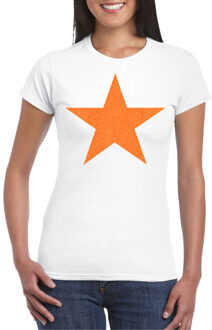 Bellatio Decorations Verkleed T-shirt voor dames - ster - wit - oranje glitter - carnaval/themafeest XS