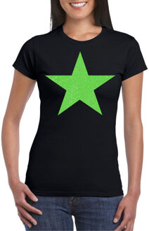 Bellatio Decorations Verkleed T-shirt voor dames - ster - zwart - groen glitter - carnaval/themafeest 2XL