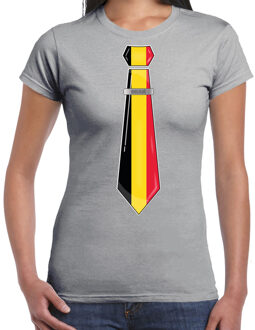 Bellatio Decorations Verkleed T-shirt voor dames - stropdas Belgie - grijs - supporter - themafeest