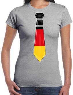 Bellatio Decorations Verkleed T-shirt voor dames - stropdas Duitsland - grijs - supporter - themafeest L