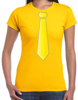 Bellatio Decorations Verkleed t-shirt voor dames - stropdas geel - geel - carnaval - foute party - verkleedshirt