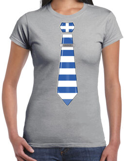 Bellatio Decorations Verkleed T-shirt voor dames - stropdas Griekenland - grijs - supporter - themafeest XL