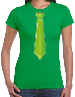 Bellatio Decorations Verkleed t-shirt voor dames - stropdas groen - groen - carnaval - foute party 2XL