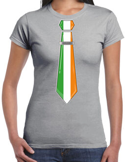 Bellatio Decorations Verkleed T-shirt voor dames - stropdas Ierland - grijs - supporter - themafeest XL