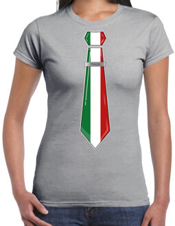 Bellatio Decorations Verkleed T-shirt voor dames - stropdas Italie - grijs - supporter - themafeest XL
