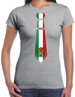 Bellatio Decorations Verkleed T-shirt voor dames - stropdas Mexico - grijs - supporter - themafeest M
