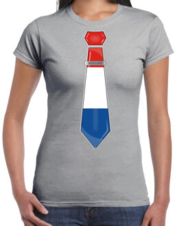 Bellatio Decorations Verkleed T-shirt voor dames - stropdas Nederland - grijs - supporter - themafeest
