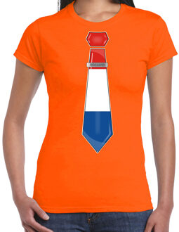 Bellatio Decorations Verkleed T-shirt voor dames - stropdas Nederland - oranje - supporter - themafeest XS