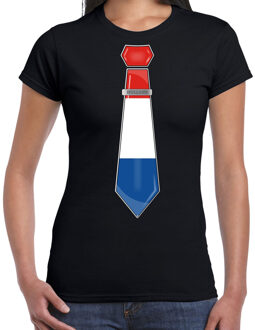 Bellatio Decorations Verkleed T-shirt voor dames - stropdas Nederland - zwart - supporter - themafeest S