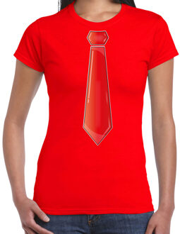 Bellatio Decorations Verkleed t-shirt voor dames - stropdas rood - rood - carnaval - foute party 2XL