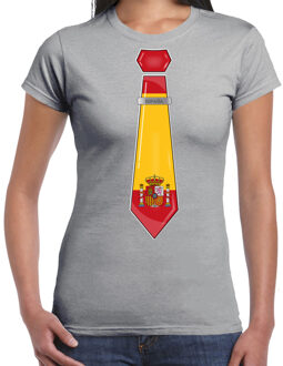 Bellatio Decorations Verkleed T-shirt voor dames - stropdas Spanje - grijs - supporter - themafeest S