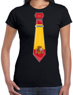 Bellatio Decorations Verkleed T-shirt voor dames - stropdas Spanje - zwart - supporter - themafeest