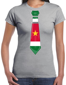 Bellatio Decorations Verkleed T-shirt voor dames - stropdas Suriname - grijs - supporter - themafeest L