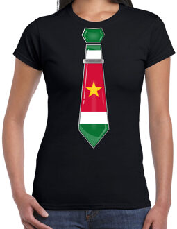 Bellatio Decorations Verkleed T-shirt voor dames - stropdas Suriname - zwart - supporter - themafeest XS