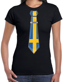 Bellatio Decorations Verkleed T-shirt voor dames - stropdas Zweden - zwart - supporter - themafeest