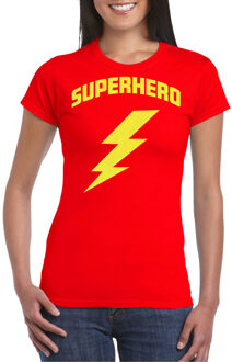 Bellatio Decorations Verkleed T-shirt voor dames - superheld - rood/geel - stripfiguren - carnaval/themafeest M
