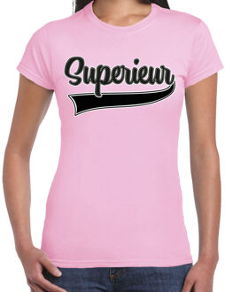 Bellatio Decorations Verkleed T-shirt voor dames - superieur - licht roze - foute party - carnaval L