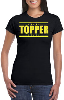 Bellatio Decorations Verkleed T-shirt voor dames - topper - zwart - geel glitters - feestkleding XS