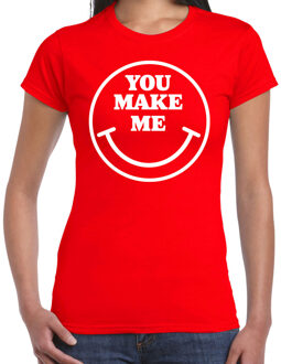 Bellatio Decorations Verkleed T-shirt voor dames - you make me - Smile Emoticon - rood - carnaval - foute party - feestkl 2XL