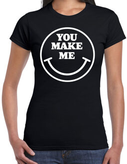 Bellatio Decorations Verkleed T-shirt voor dames - you make me - Smile Emoticon - zwart - carnaval - foute party - feestk