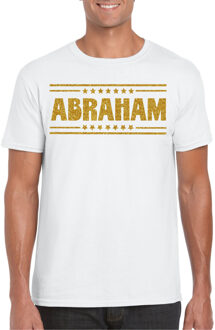 Bellatio Decorations Verkleed T-shirt voor heren - abraham - wit - glitter goud - verjaardag/themafeest - 50 jaar 2XL