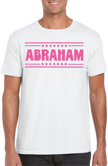 Bellatio Decorations Verkleed T-shirt voor heren - abraham - wit - glitter roze - verjaardag/themafeest - 50 jaar 2XL